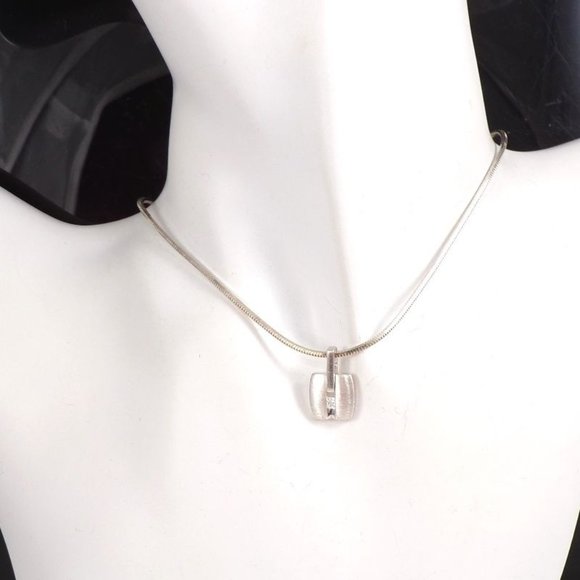 Fossil Sterling Silver Clear CZ Pendant Liquid Silver Necklace 16" - Picture 2 of 5